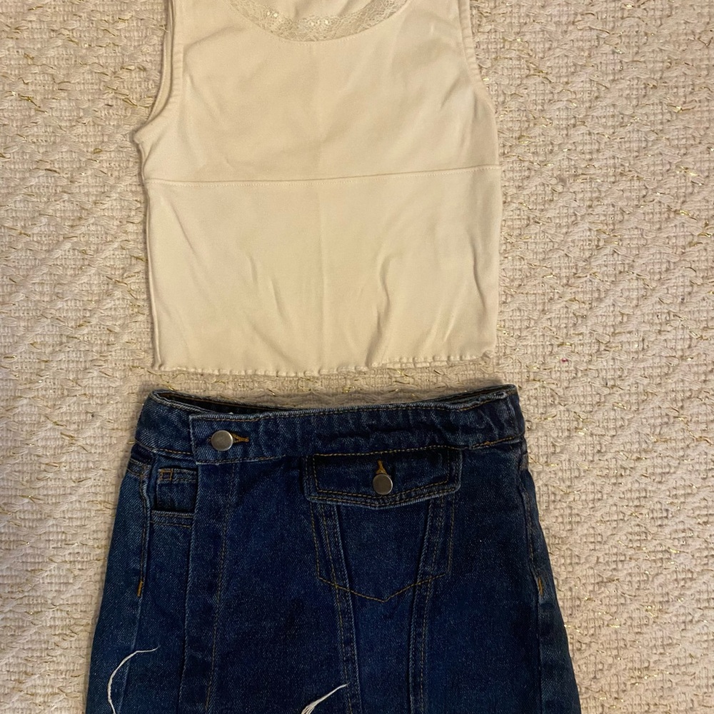 GB Girls | Size 6 | Cream Tank Top and Dark Blue Denim Skort Set